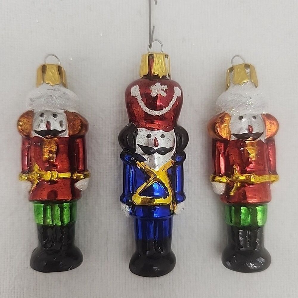 Ornament Vintage KURT ADLER Christmas Nutcracker Soldier 3 Pack Glass Hand Paint